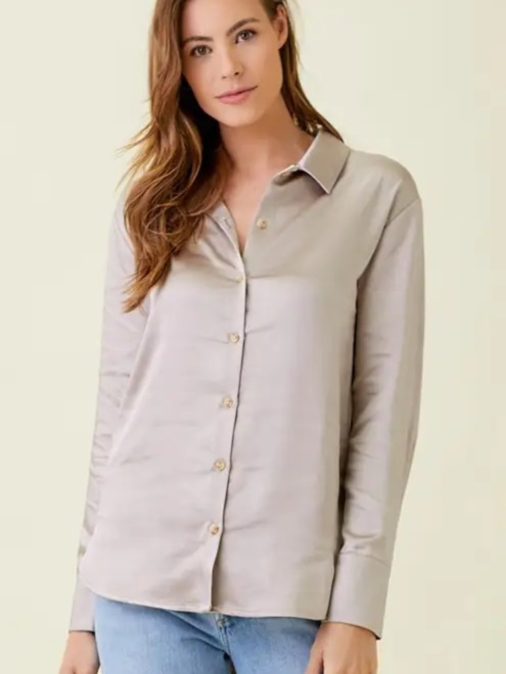(632) Silky Relaxed Shirt - Taupe - NWT